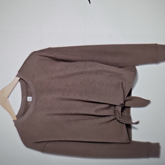 NWT 90 DEGREE BY REFLEX Brushed Terry Tie Hem Pullover Mocha Large - Picture 10 of 13